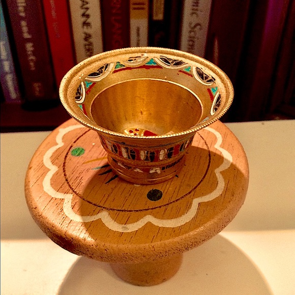 Damascene TOLEDO bowl OOAK Spain mark Gold Leaf inlaid Vtg Very Rare Miniature - Picture 3 of 7